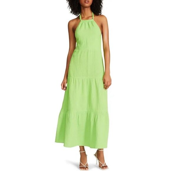 STEVE MADDEN Briella Halter Cotton Midi Dress Fresh Lime Size Small - Picture 1 of 9